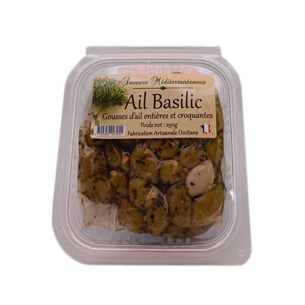 Olives Ail Basilic barquette 250g