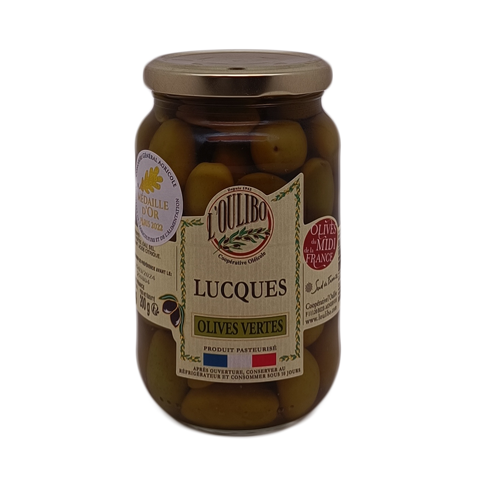 Olives vertes Lucques pasteurisées bocal 380g